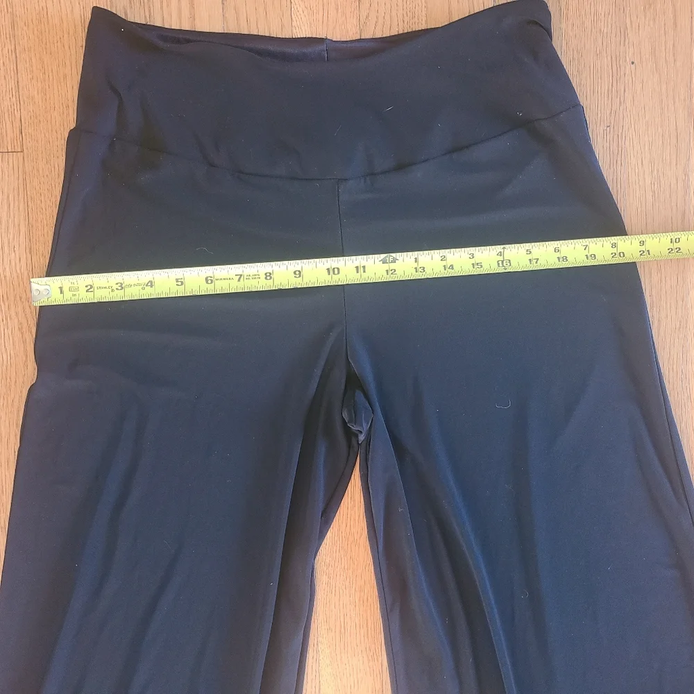 Black Wide Leg Jersey Knit Pants Women's Size L Mid Rise Pull On Casual